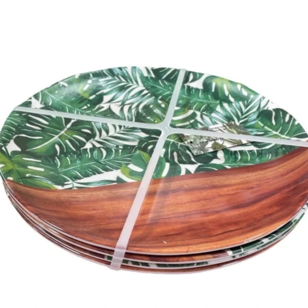 Tommy Bahama Tropical Leaf Design Melamine Plates Set Of 4 New